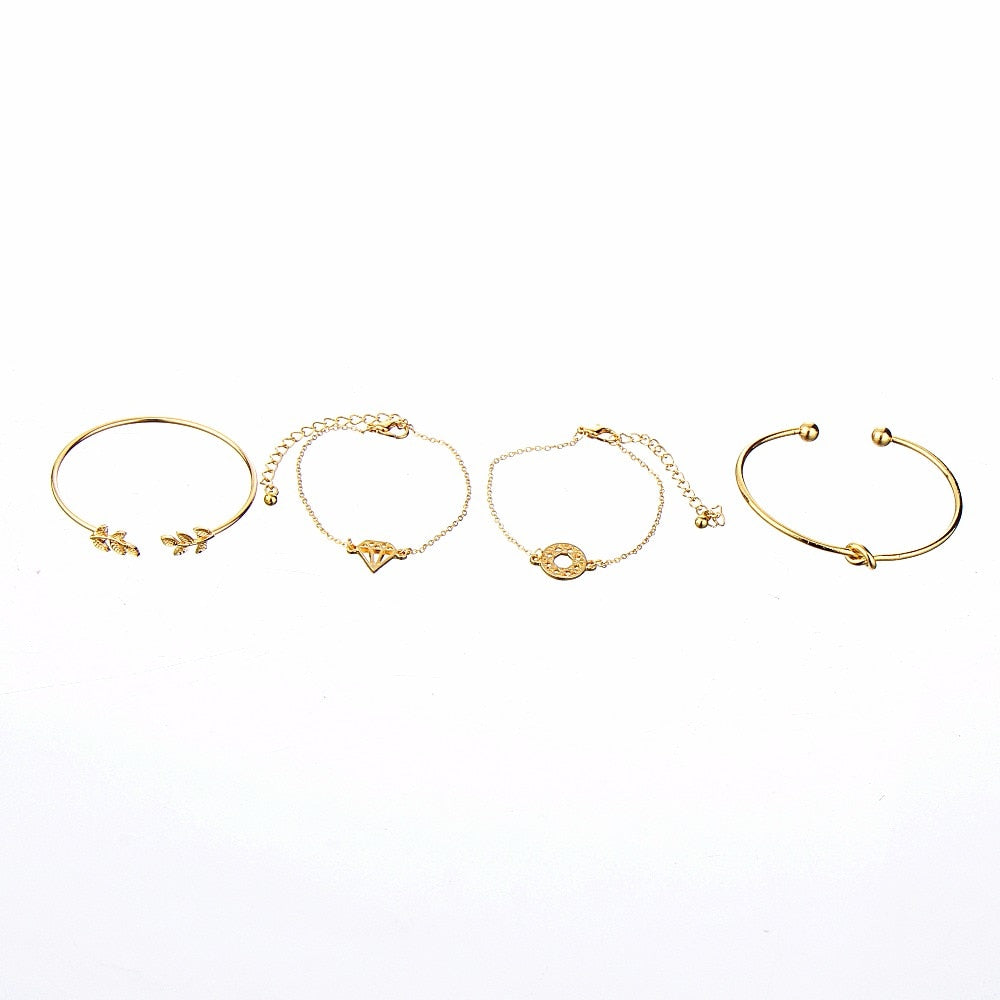 Knot Bracelet Set - Stylish Leaf & Diamond Design (4pcs)