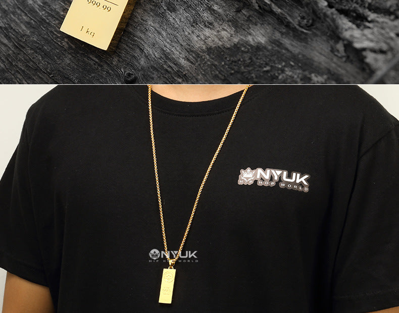Hip Hop Square Pendant Necklace for Couples (Gold)