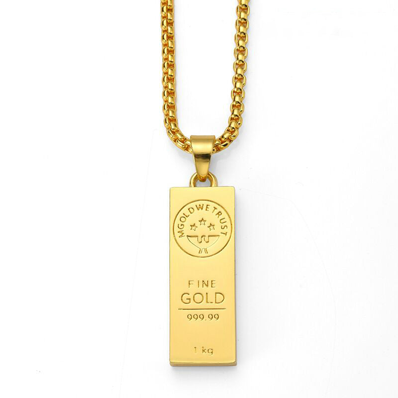 Hip Hop Square Pendant Necklace for Couples (Gold)
