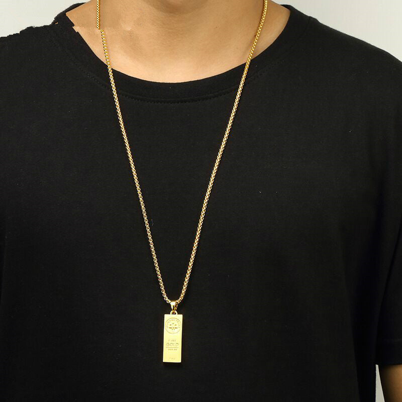 Hip Hop Square Pendant Necklace for Couples (Gold)