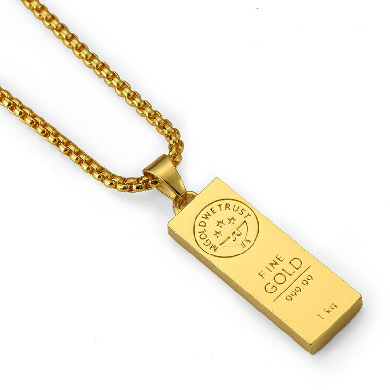 Hip Hop Square Pendant Necklace for Couples (Gold)