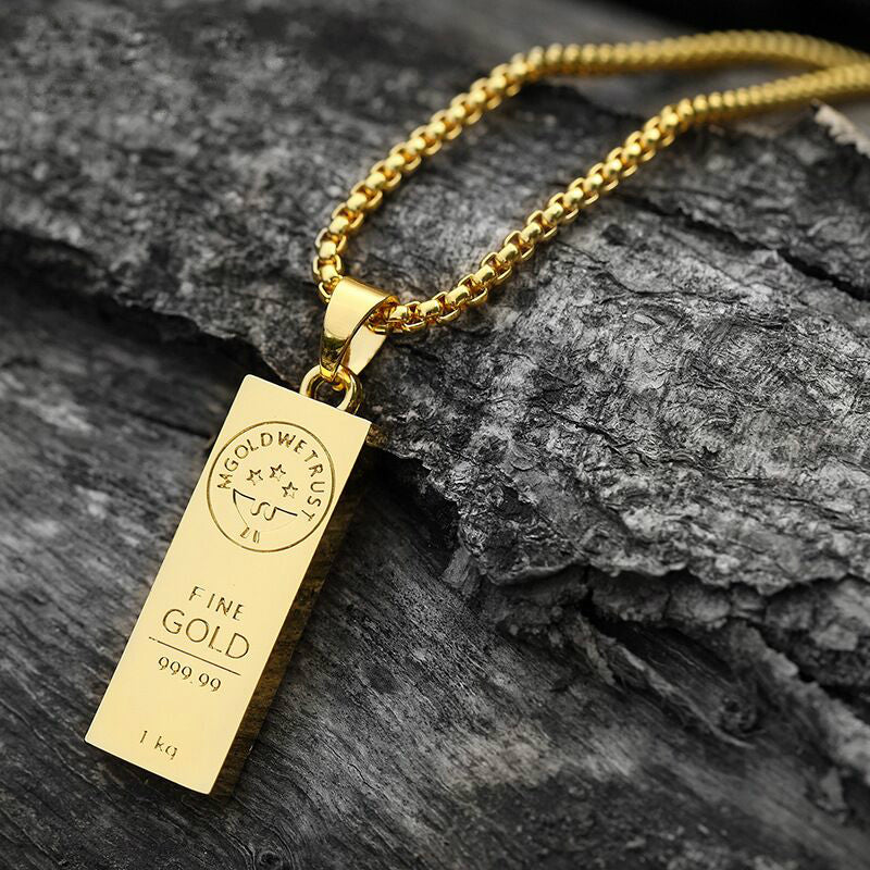 Hip Hop Square Pendant Necklace for Couples (Gold)